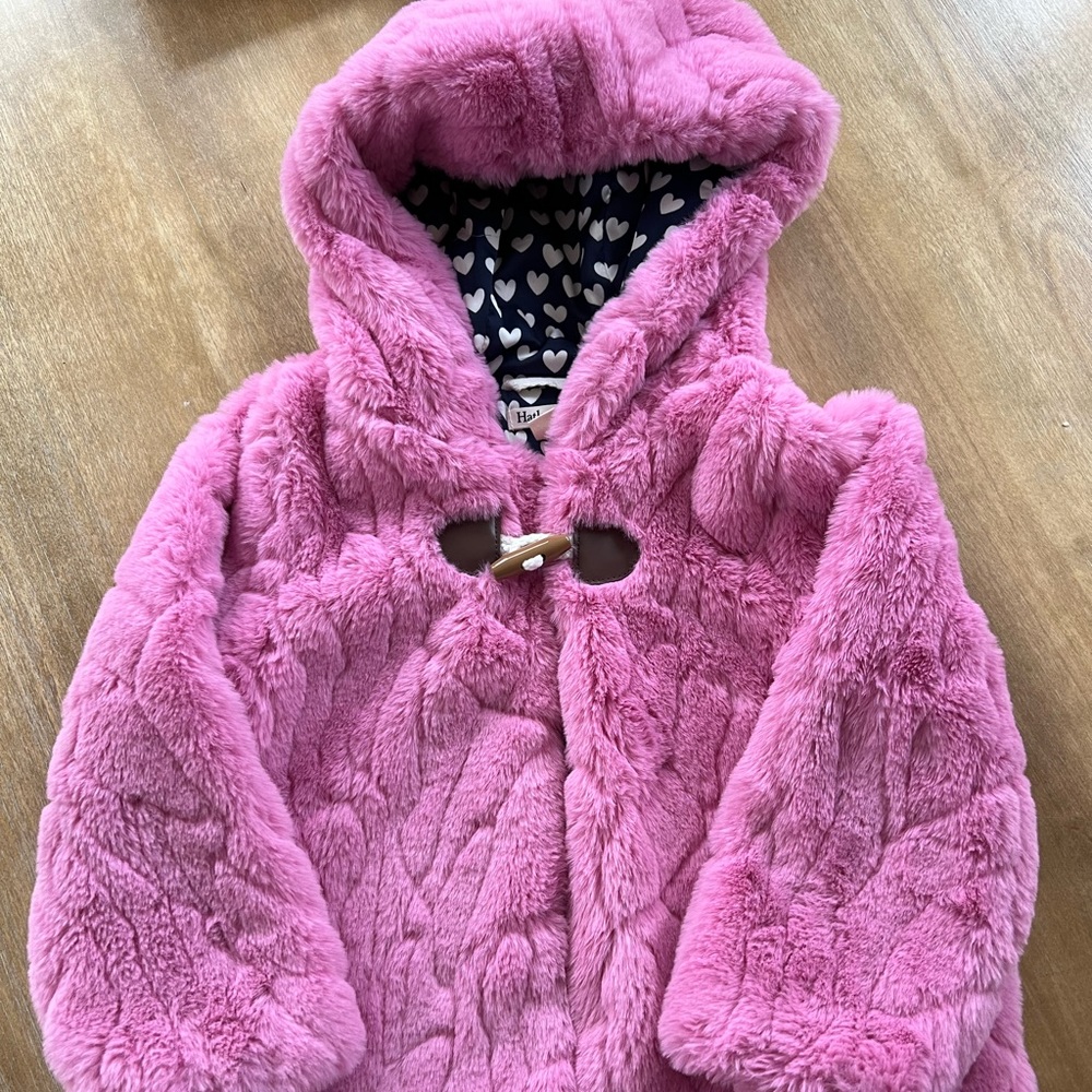 Girls Hatley Pink Fur Coat Size 4T